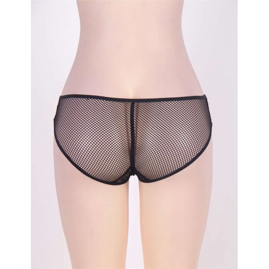 Black Fishnet Panty with Lace Crotch