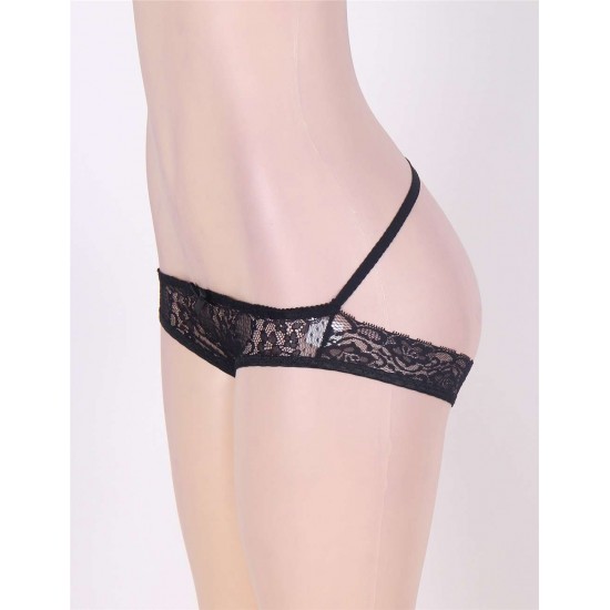 Black Sexy Neon Lace Crotchless Panty