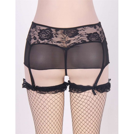 Sexy Lace Mesh Garters Suspenders Fit for Stockings With G-String