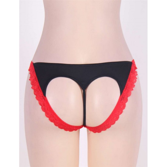 Heartbreaker Black Open Back Panty With Red Trimmed Lace