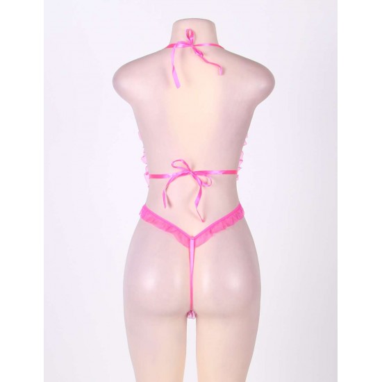 Erotic Rosy Plus Size Teddy With Wrist Restraints