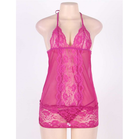 Rosy Red Lace Mesh Babydoll