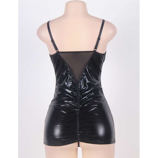 Open Cup Crotchless Leather Lingerie Dress