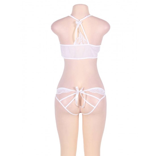 White Strappy Lace Bra and Panty Set with