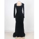 Black Long Sleeve Pattern Back Sheer Prom Dress