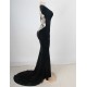 Black Long Sleeve Pattern Back Sheer Prom Dress