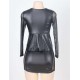 Black Leather Mesh Inset Peplum Top and Skirt