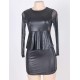 Black Leather Mesh Inset Peplum Top and Skirt