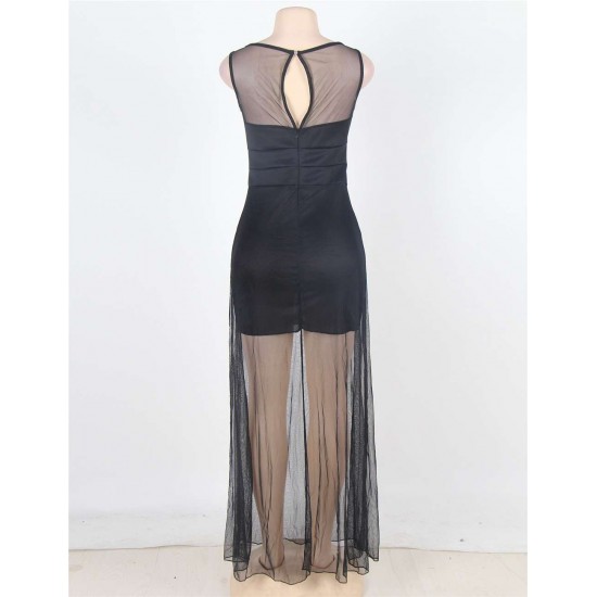 Black Sleeveless Short Dress with Floor Length Sheer Overlay