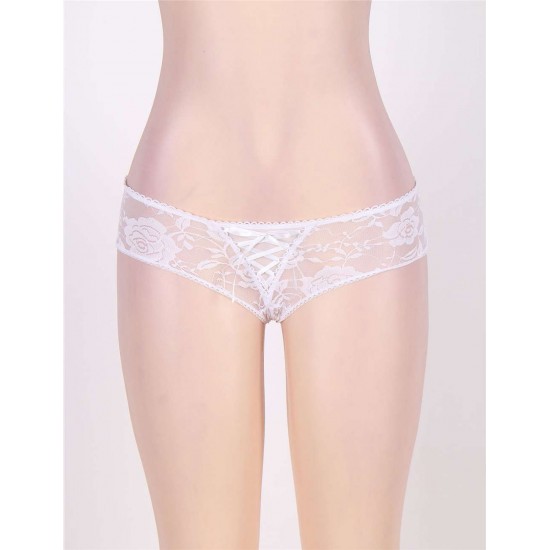 Sexy Open Crotch Strappy White Lace Thongs