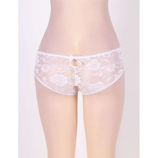 Sexy Open Crotch Strappy White Lace Thongs