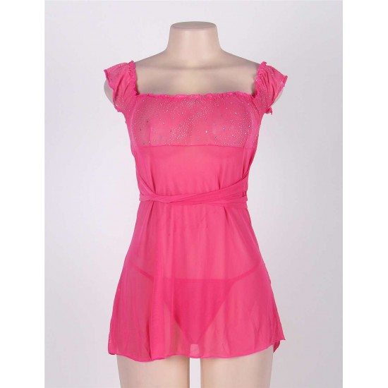 Pink Plus Size Mini Babydoll Dress With Narrow Sleeve