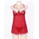 Red Plus Size Halter Open Back Mesh Babydoll