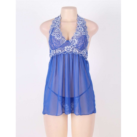 Blue Floral Halter Plus Size Babydoll