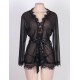 Black Sheer Lace Trim Sexy Robe With Belts