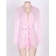 Plus Size Pink Lace Trim Robe With Thong