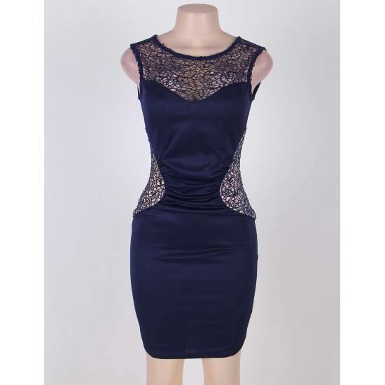 Elegant Blue V-back Ruched Lace Dress