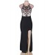 Black Embroidery Halter Evening Gown