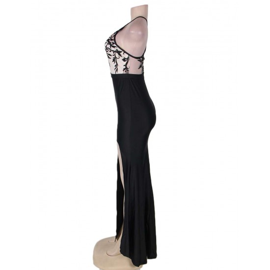 Black Embroidery Halter Evening Gown