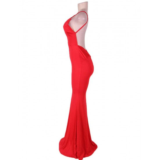 Red Erotic Mermaid Backless Formal Dress