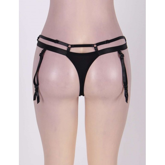 Black Double Straps Concise Garter Panty