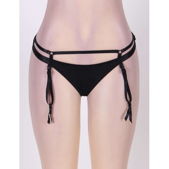 Black Double Straps Concise Garter Panty