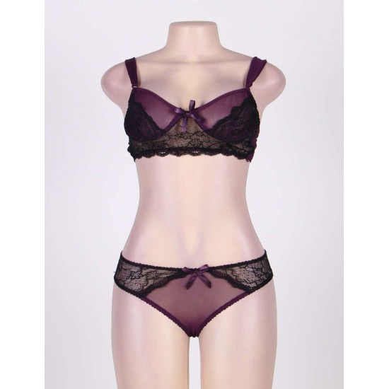 Plus Size Naughty Purple Bra Set