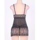 Black Plus Size V Neck Transparent Floral Lace Babydoll