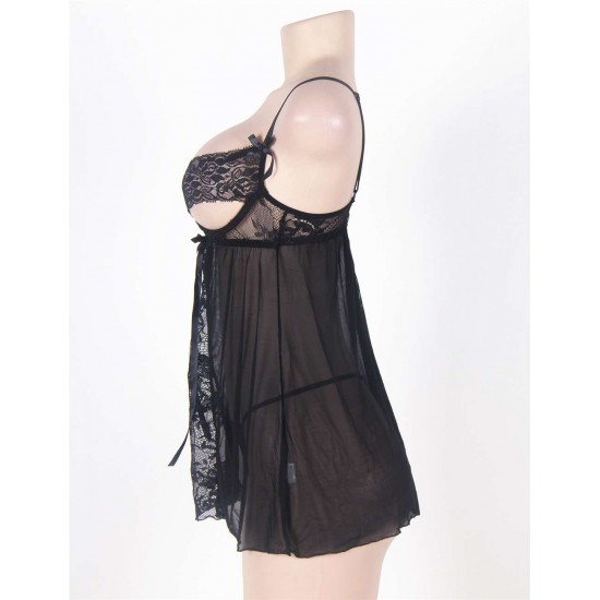 Black Plus Size Open Cup Babydoll