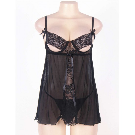 Black Plus Size Open Cup Babydoll