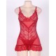 Red Plus Size Transparent Lace Floral Babydoll