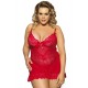 Bright Red Sexy Plus Size Floral Lace Babydoll