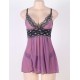 Purple Plus Size Mesh and Metallic Lace Babydoll