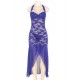 Blue Halter Lace And Mesh Plus Size Babydoll Dress