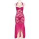 Plus Size Rosy Halter Long Mesh And Lace Dress