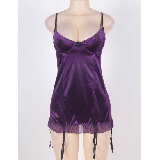 R76155P Purple Plus Size Round Back Babydoll 