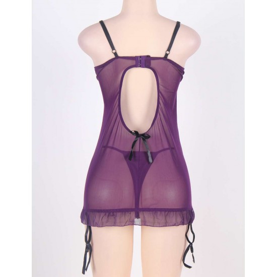 R76155P Purple Plus Size Round Back Babydoll 