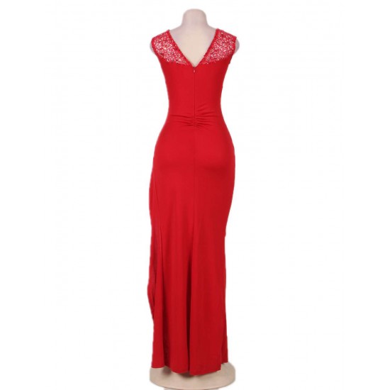 Elegant Red Side Lace Detail Ruched Dress