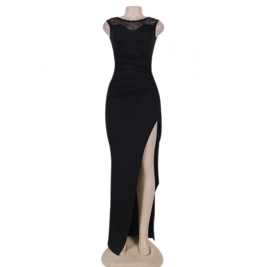 Plus Size Elegant Black Slit Side Ruched Dress