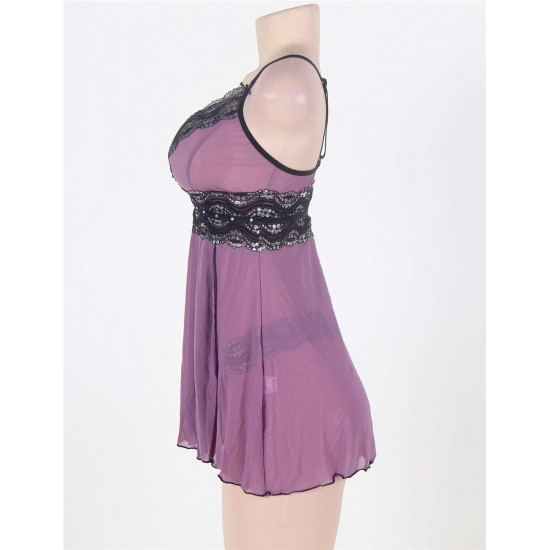 Camisole Purple Lace Sexy Babydoll With G string