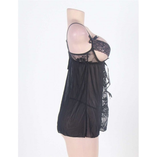 Sexy Women Open Cup Black Lace Babydoll