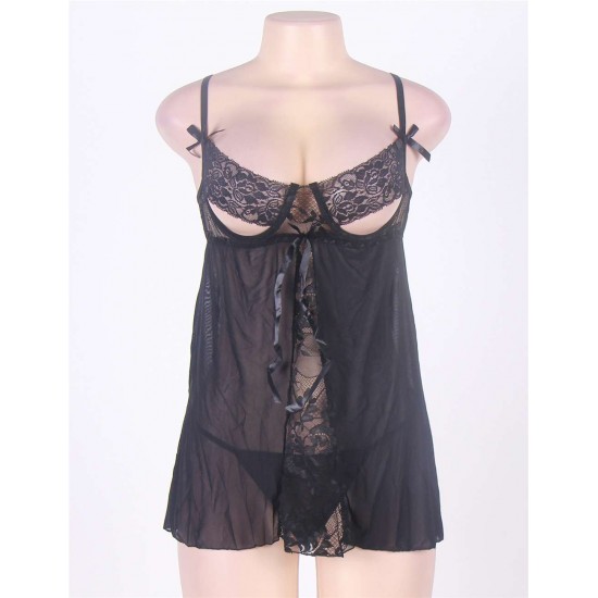 Sexy Women Open Cup Black Lace Babydoll