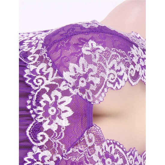 Lace White Embroidery Halter Purple Lingerie