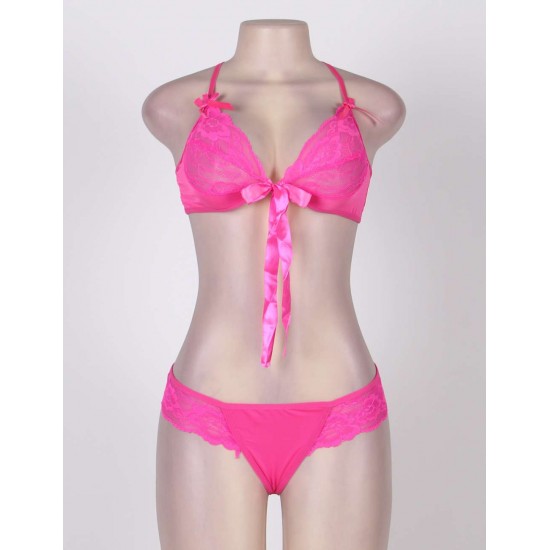 Pink Strappy Lace Bra and Panty Set