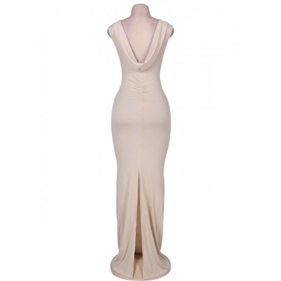 Cream-coloured Shimmering Sequins Pleated Maxi Dress