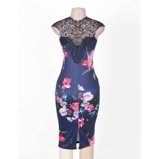 Elegant V-neck Print Bodycon Dress 