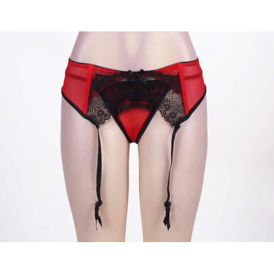 Plus Size Red Lace Garter Panty