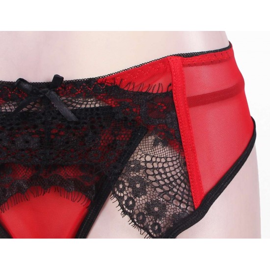 Red Sexy Transparent Lace Garter Panty