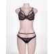 Black Eyelash Lace Girdle Bra Set