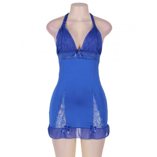 Halter Queen Size Blue Lace Babydoll 